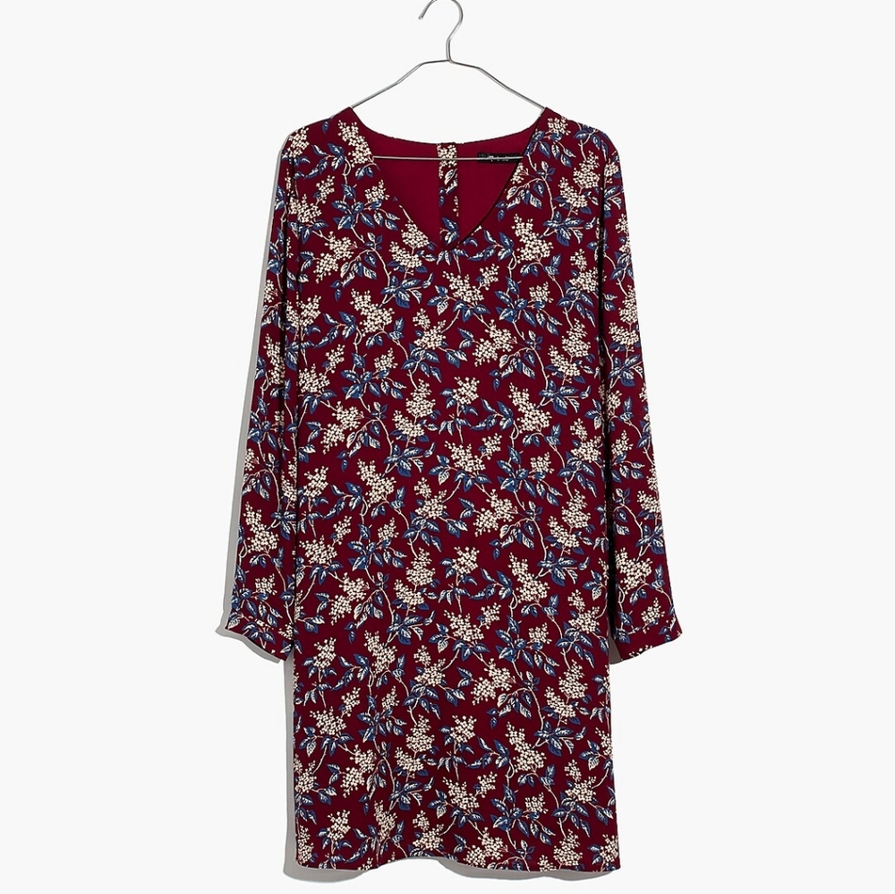 Madewell - Button-Back Dress n Antique FloJ9275 | Small | Burgundy Antique Flora
